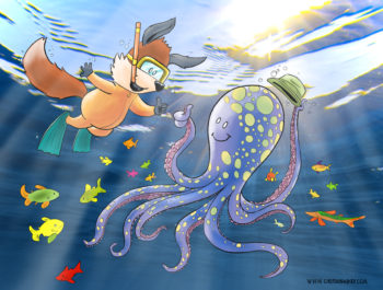 Kit the Fox Scuba Dives with Mr. Octopus