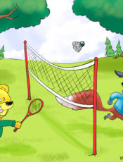 Kit the Fox and Barry Bear play Badminton